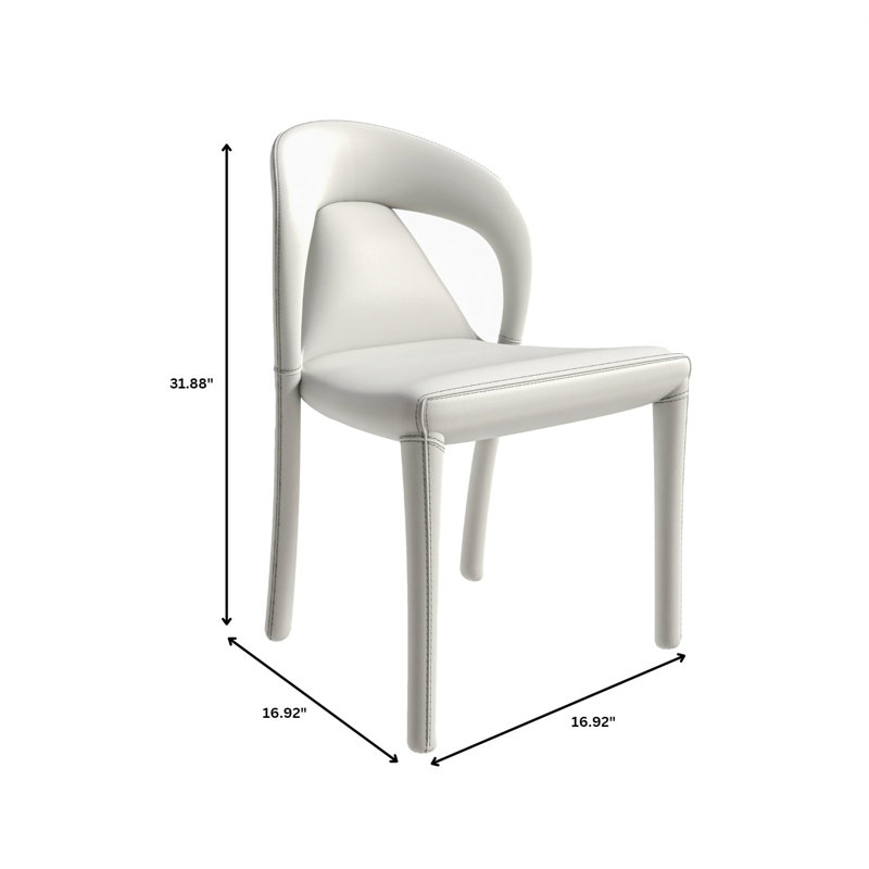 Demello Leather Dining Side Chair with Curved Open-Back Accent Kitchen Chair, White