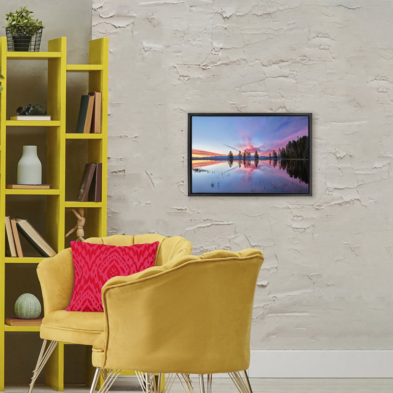 Cadre flottant Gull Point At Sunrise, design par Jon Evan, H 21 po x l 31 po, Cadre flottant noir de jais