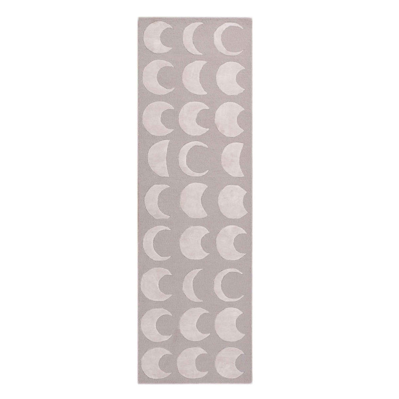 Tapis gris en laine / viscose touffeté à la main Dances in the Moonlight, Tapis de couloir 2 pi 6 po x 12 pi