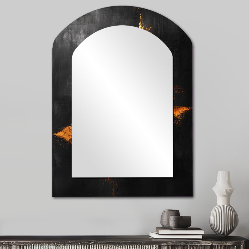 Miroir mural noir et doré Ethereal Dream I - Line Art Arch, miroir décoratif asymétrique noir, 34 po x 25 po