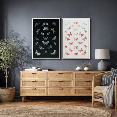 Vintage Butterfly Specimen Artwork, Living Room Pictures, Framed Canvas Giclee Print 2 Pieces Wall Art