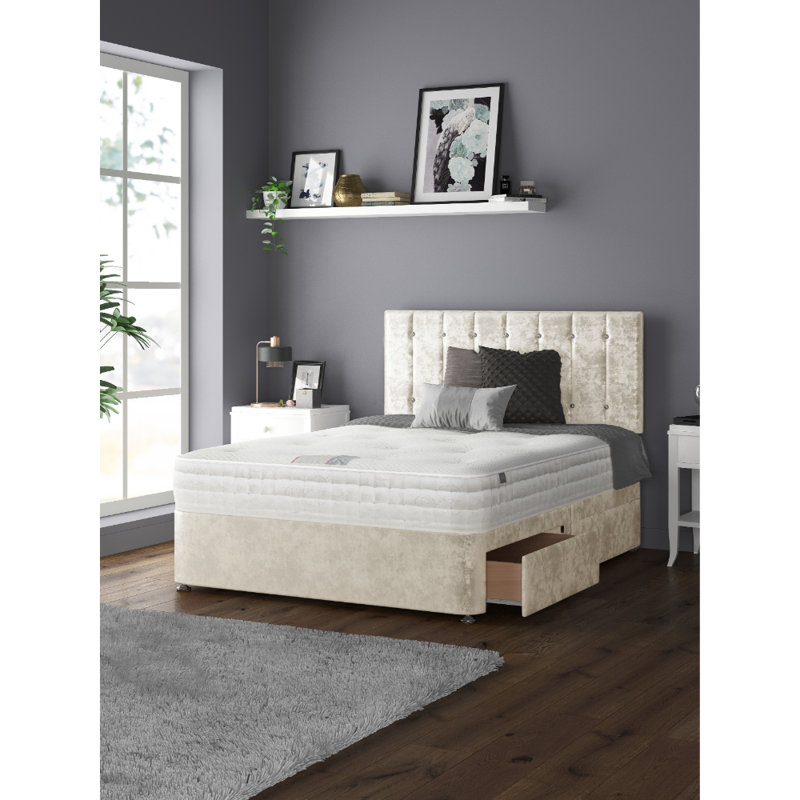 Fain Upholstered Divan Bed, Cream, Kingsize (5'), 4 Drawers