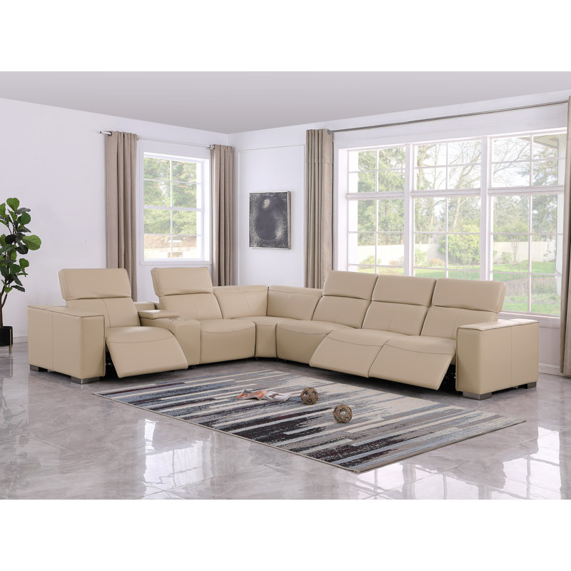 Torrance Luxurious Genuine Leather 7-Piece Sectional With 3 Power Reclining Seats & Power Headrest, Beige