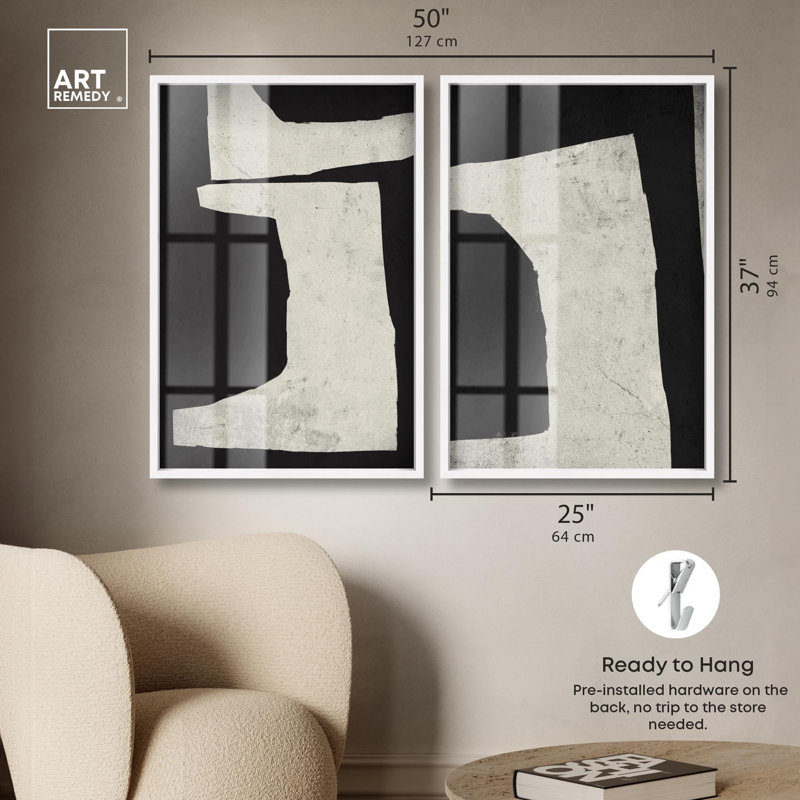 Ensemble de 2 panneaux de luxe luxueux Boho Art , H 37 po x l 25 po, Blanc