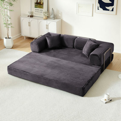 Hartwig Boneless 80"W Convertible Folding Sofa Bed, Corduroy Upholstered King Size Compression Foam Floor Couch In a Box