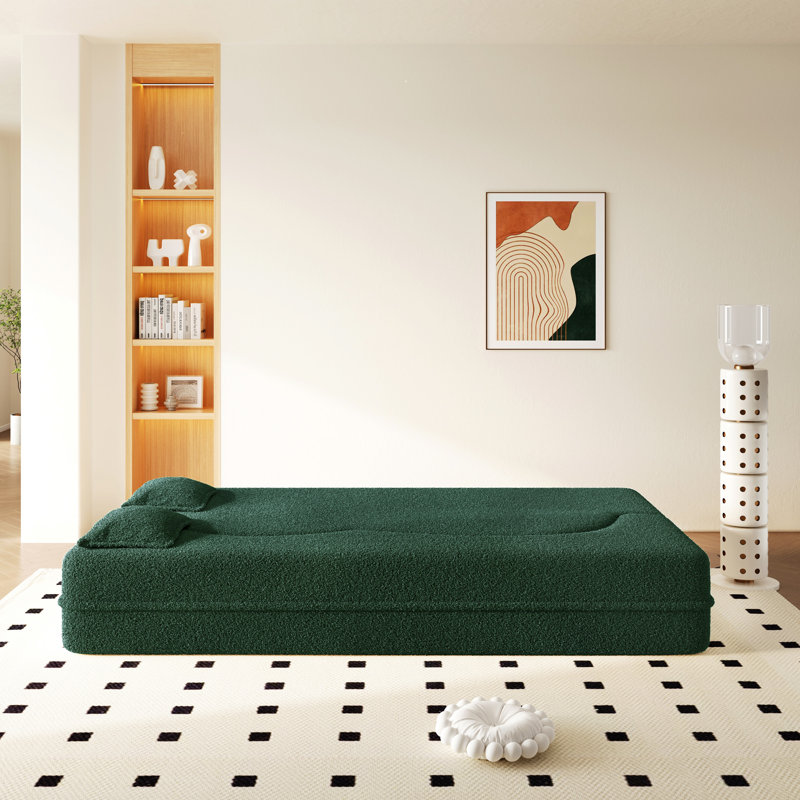 Canapé-lit moderne avec 2 coussins, canapé-lit convertible en molleton Sherpa, matelas pliant simple de 15 po pour le salon, le lit d'invité, la salle de jeux, aucun assemblage requis