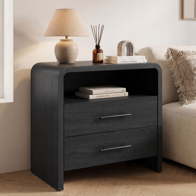 Wyoming 27inch Curved 2 Drawers Nightstand with Open Shelf