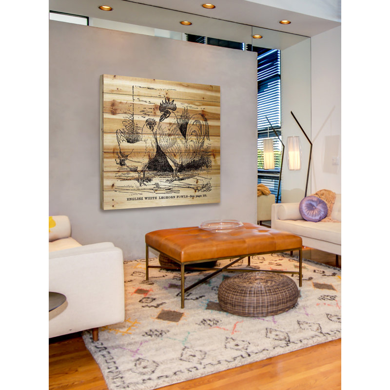 « white leghorn », impression sur bois, H 24 po x l 24 po
