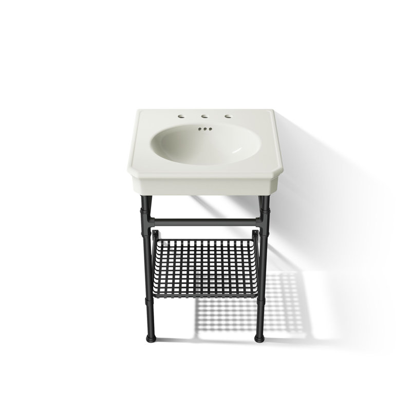 Claude by Studio McGee 24" Rectangular Console Table Bathroom Sink, Dune/Matte Black, Widespread Faucet