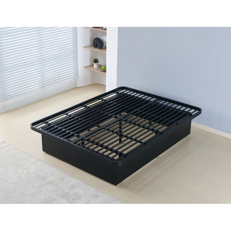16" Premium Heavy Metal Platform Bed Frame with Metal Supports for Maximum Durability in Black, Queen