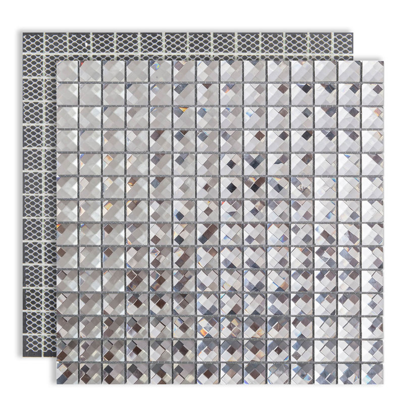 Carrelage mosaïque carré en verre Diflart, 13 facettes argentées 5 feuilles