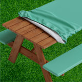 Roudebush Picnic Table And Bench Fitted Tablecloth Cover, Solid Design, Flannel Backed Lining, 30 X 72 Inch, 3-Piece Set, GREEN
