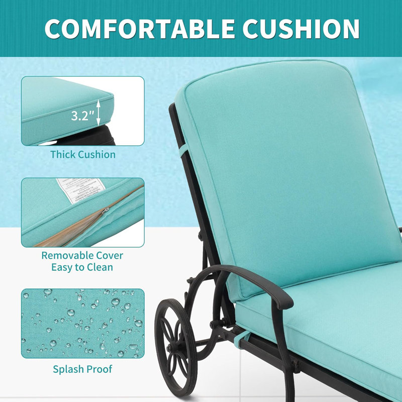 Chaise longue inclinable 45 po avec coussins Sedalia, Sarcelle