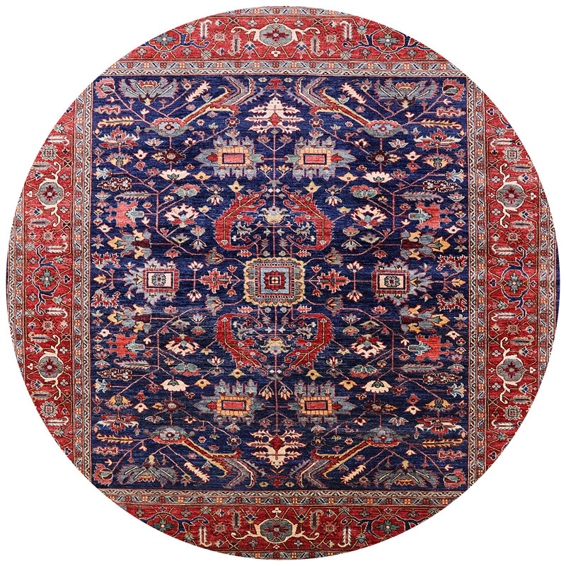 Tapis oriental bleu / rouge, Rond 5 pi