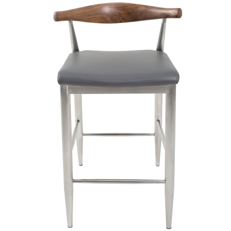 Upholstered Counter Stool with Metal Frame, Gray
