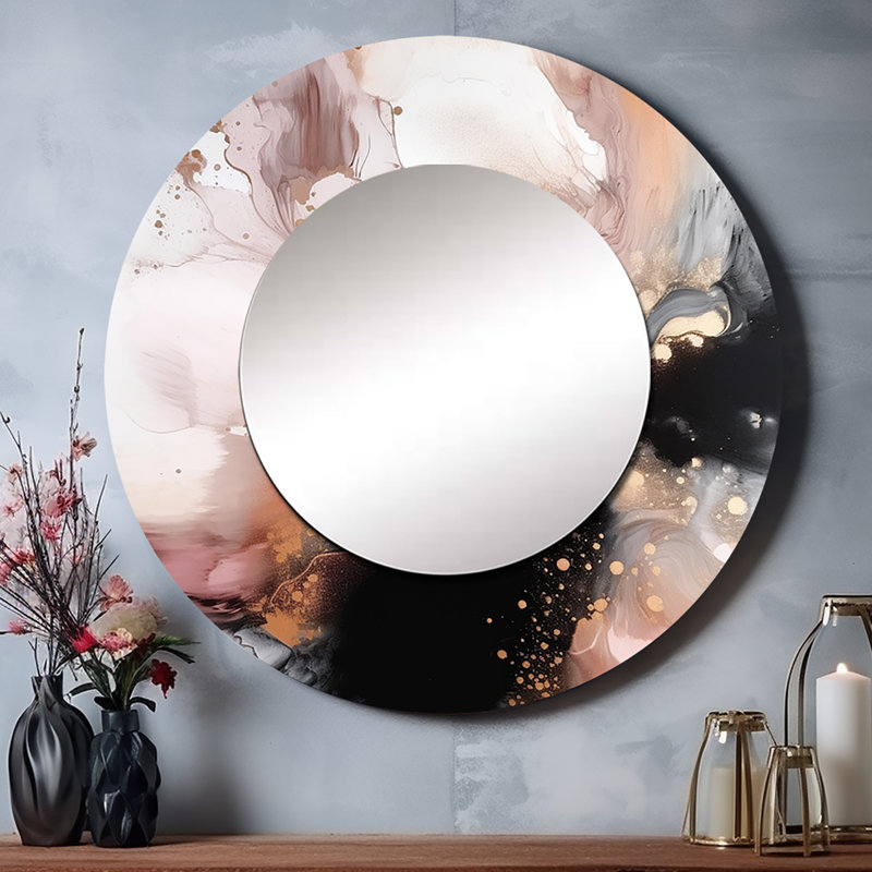 Radina or rose texture Splash Marble II - miroir mural décoratif en marbre, rose rond, art imprimé en métal, 29 po x 29 po