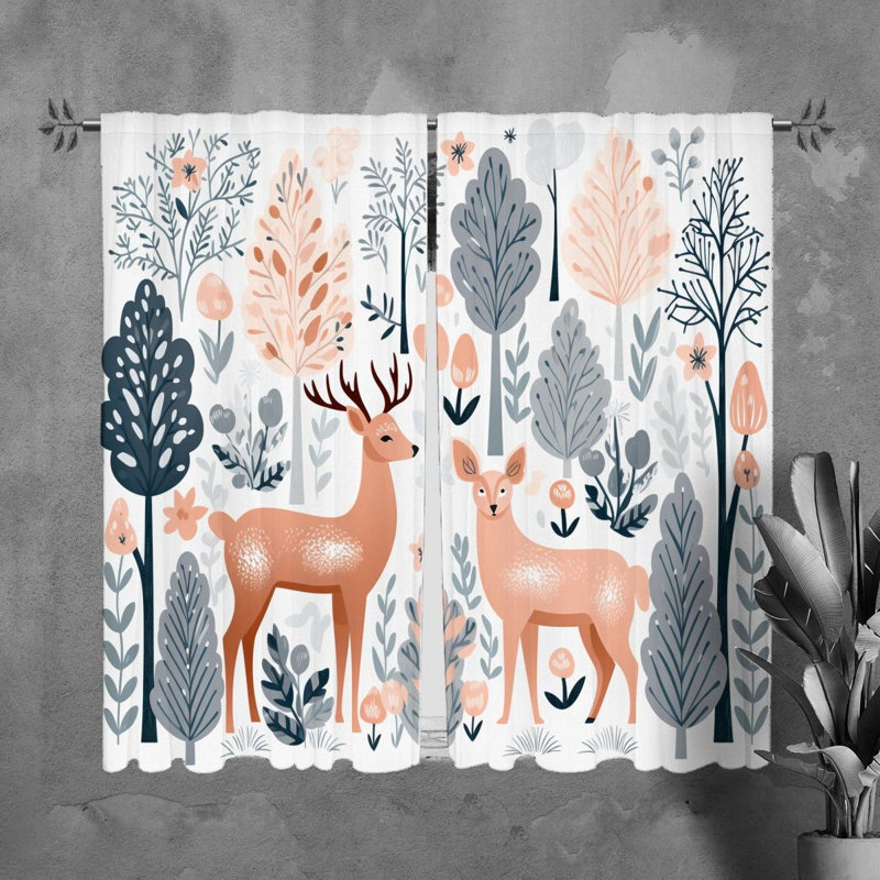 Faune, rideaux de fenêtre, animaux, rideaux roses, H 61 po x l 20 po