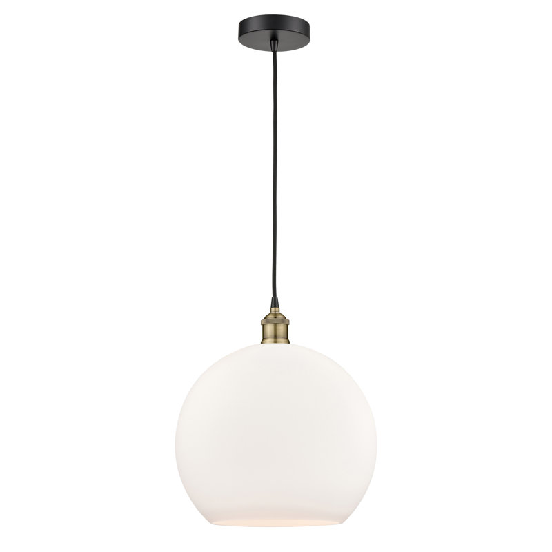 Luminaire suspendu simple à 1 lumière Ralph, Blanc mat, H 17,38 po x l 13,75 po x P 13,75 po, Nickel satiné brossé