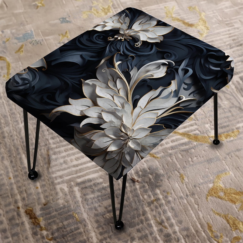 White And Silver Sphinx Paisley - Paisley Rectangle Ottoman