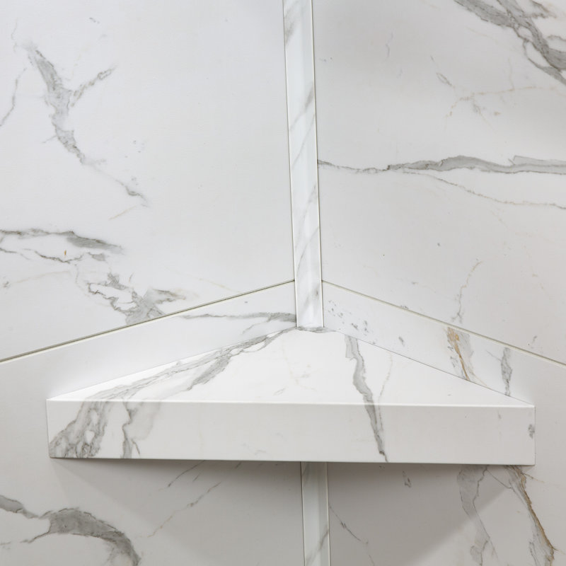 Palisade Vinyl Waterproof Corner Shower Shelf in Carrara Marble/Urban Glacier, Carrara Marble/Urban Glacier