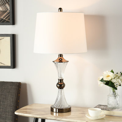 Lampe de table torsadée en verre côtelé Linden avec port de chargement USB
