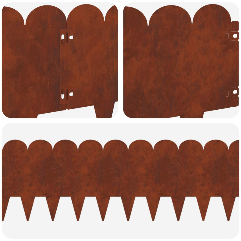 Lawn Edging Fencing, Rusty, 25cm H x 103cm W