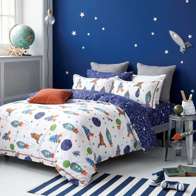 Johanas Rocket ship 100% Cotton Reversible Comforter Set, Twin/Twin XL Comforter +  1 Sham