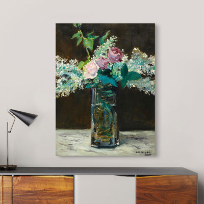 Vase Of White Lilacs And Rose by Edouard Manet - Wrapped Canvas Art Prints
