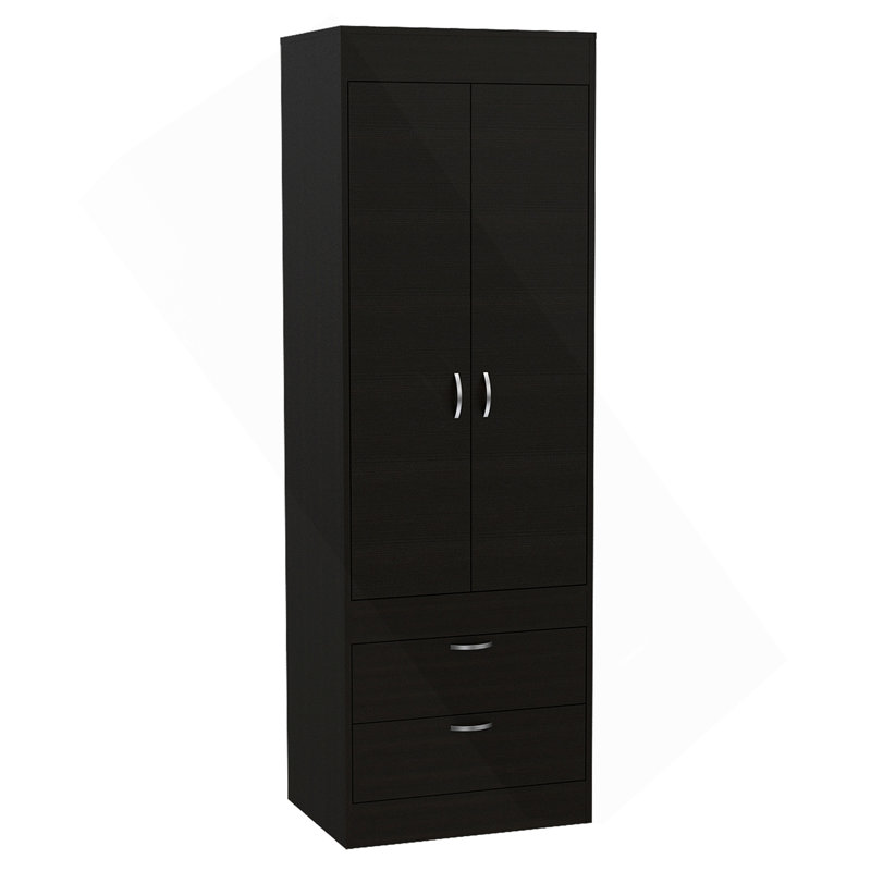 Armoire Lisboa, tringle, double porte, deux tiroirs, poignées en métal