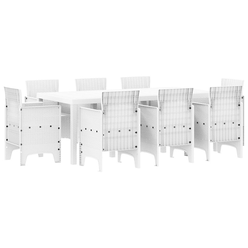 9 Piece Garden Dining Set Poly Rattan, White, 73cm H x 200cm W x 100cm D
