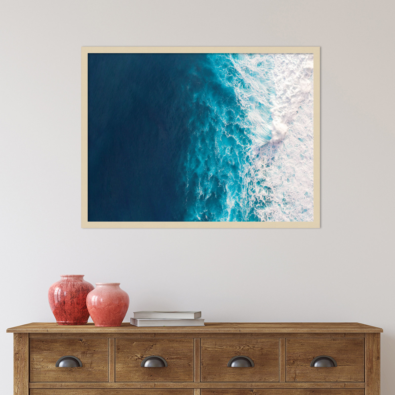Seascape of Splashing Waves Print, Brown, 25" H x 33" W x 1" D