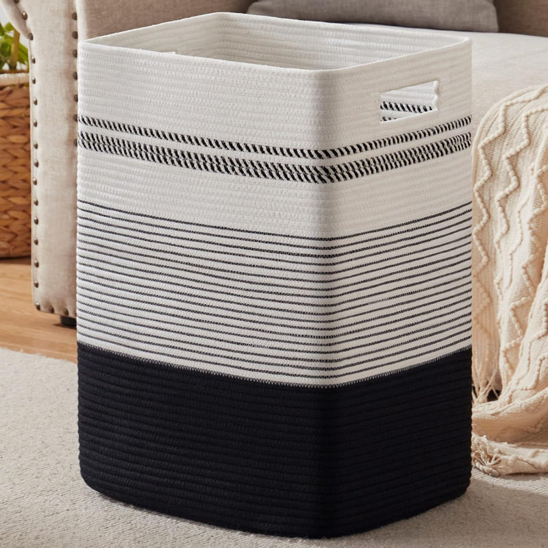 Large Woven Cotton Rope Laundry Hamper With Reinforced Handles - Collapsible Storage Basket For Clothes, Blankets, Toys - Decorative Organizer For Bedroom, Living Room, Nursery