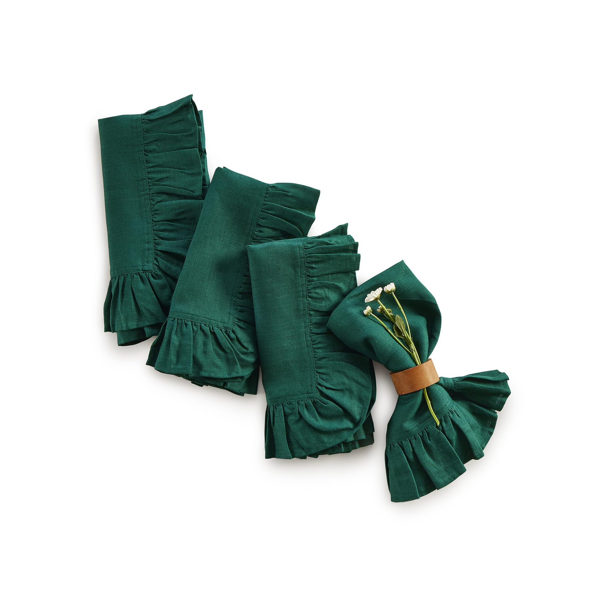 Gabrielle Ruffle - 100% Pure Linen Dinner Napkins, Rainforest