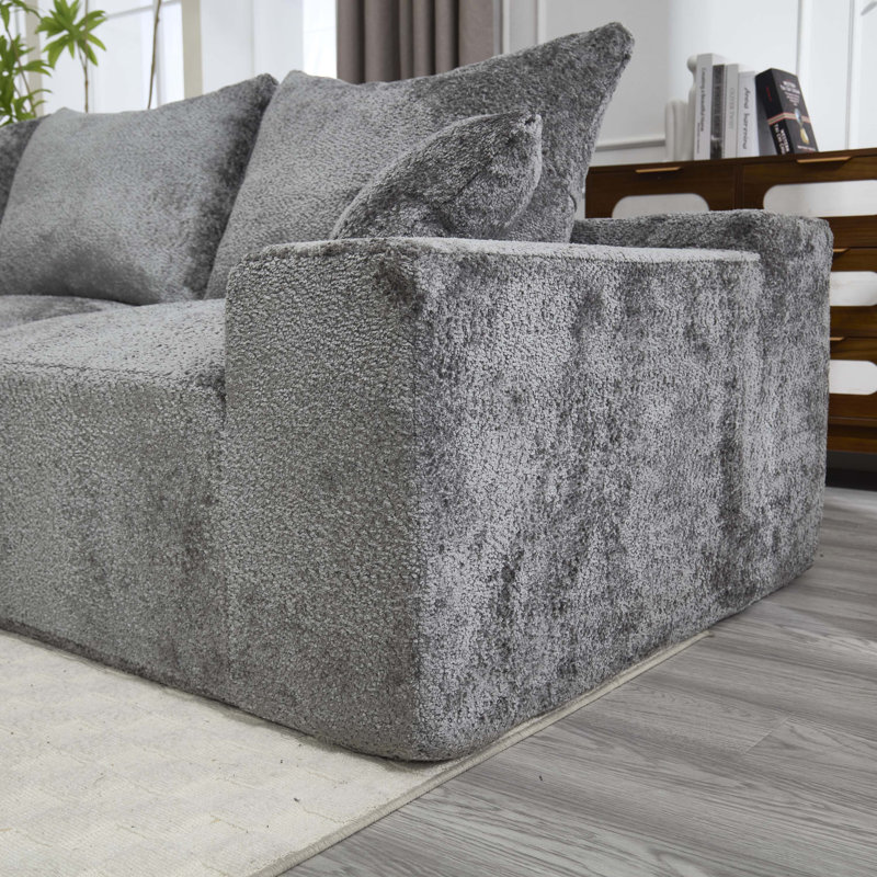 Canapé en chenille pleine mousse avec 2 coussins - aucun assemblage requis, Gris chenille