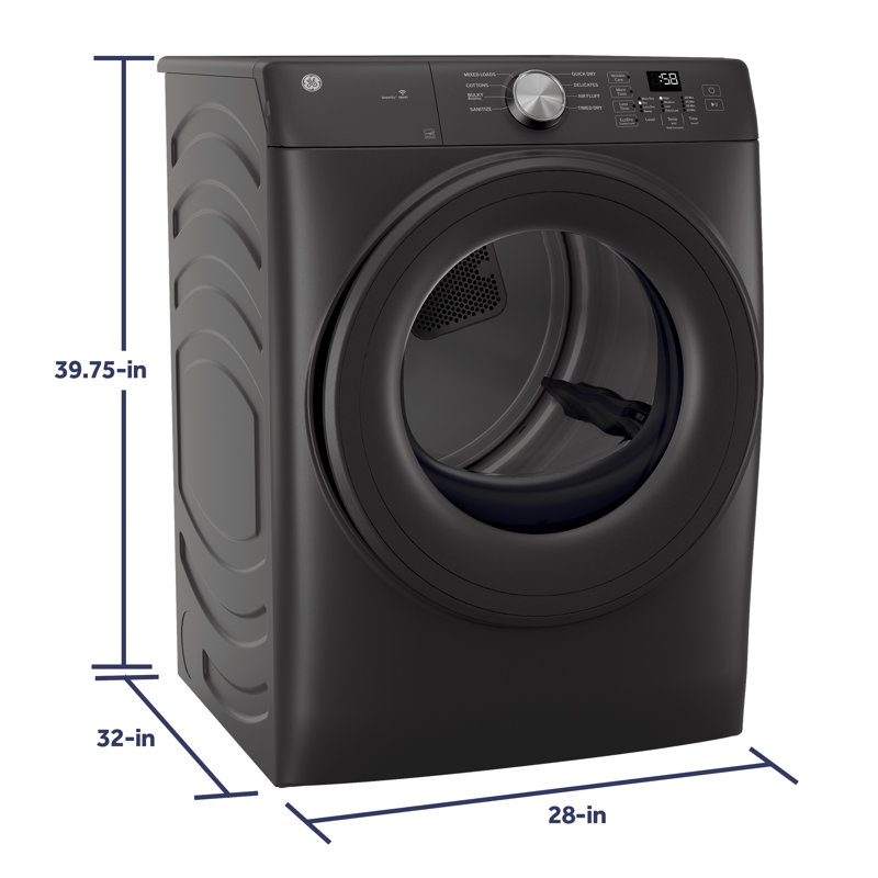 GE® ENERGY STAR® 7.8 cu. ft. Capacity Smart Front Load Electric Dryer, Carbon Graphite, Electric