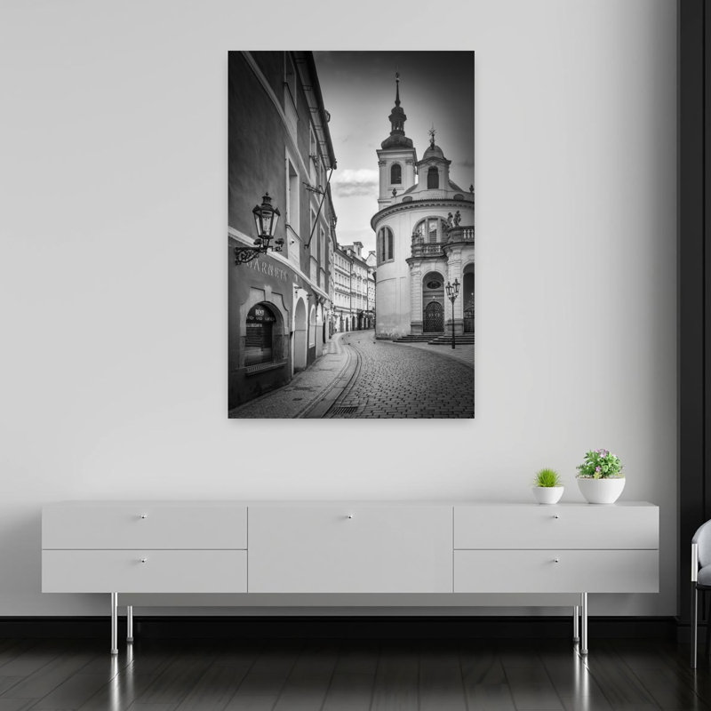 Historic Prague Street Scene Abstract Contemporary Architecture City Wall Art Print 1 Piece Wrapped Canvas Wall Art