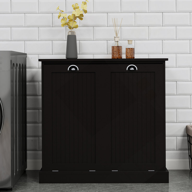 Armoire de trieur de linge à deux compartiments inclinable - noir