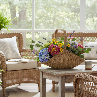 Woven Seagrass Flower Basket With Detachable Handle