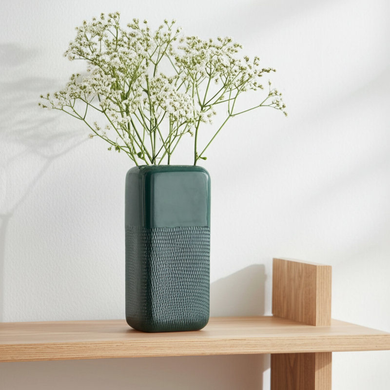 Vase à fleurs moderne arrondi pour la décoration intérieure - Vase de table décoratif pour le salon ou le vestibule, Vert
