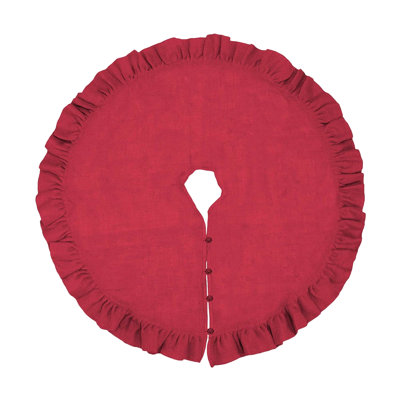 Red Burlap Holiday Décor Ruffled Jute Christmas Tree Skirt 72" Round