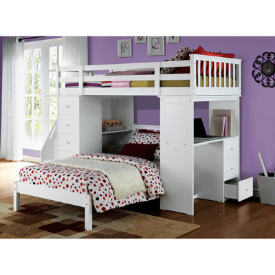 Lit mezzanine simple blanc - solutions de rangement organisées avec bibliothèque