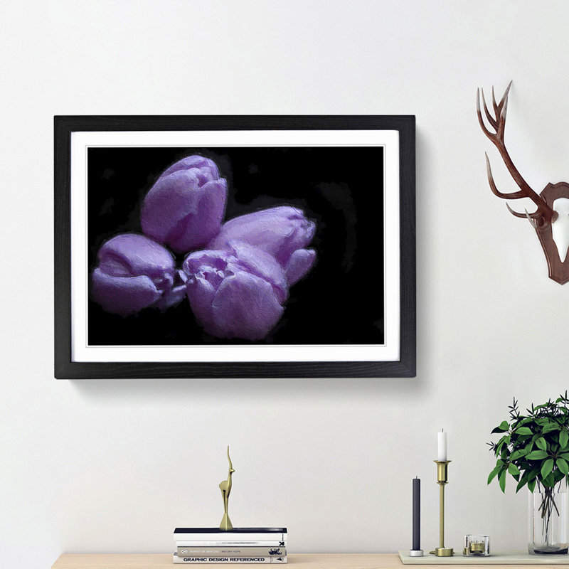 Four Purple Tulips - Framed Print, Black Framed, 27cm H x 36cm W x 2cm D