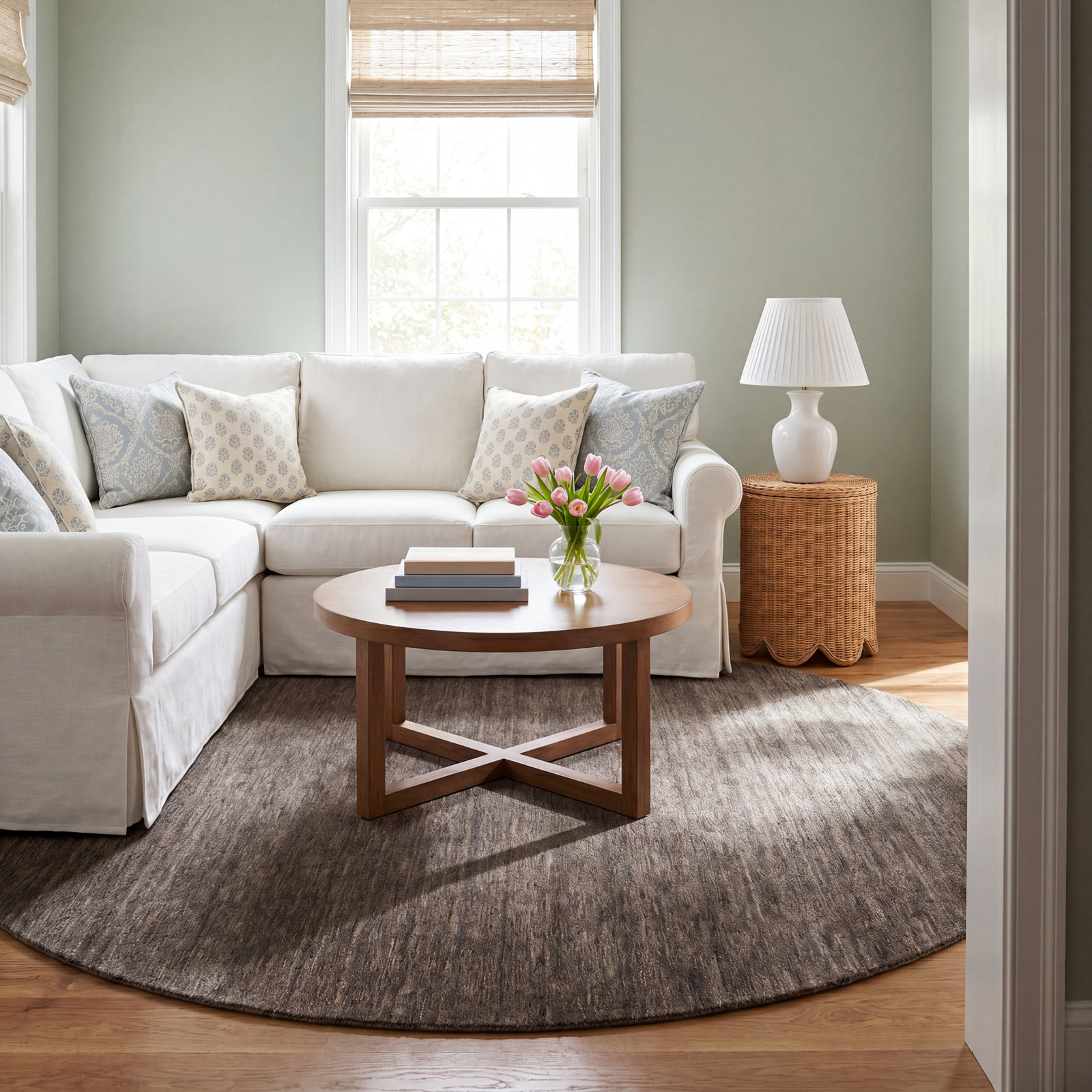 Lineville Dark Gray Hand-Woven Wool Rug, Round 10'