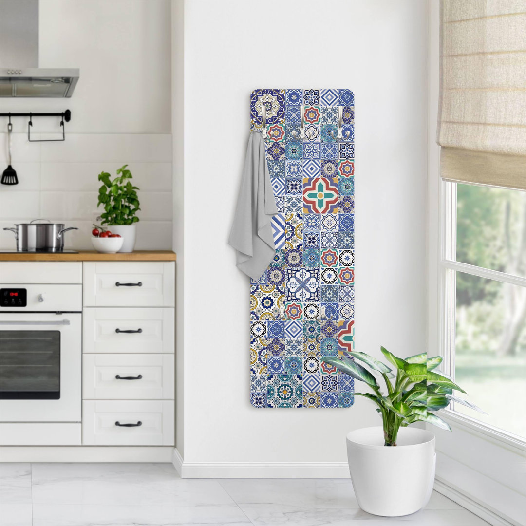 Ornate Portuguese Tiles Wall Mounted Coat Rack