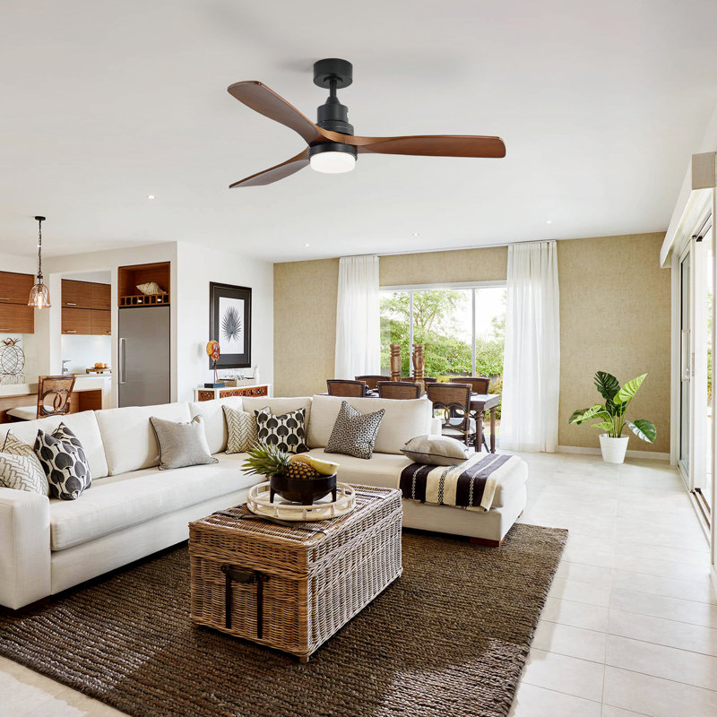 Ventilateur de plafond à DEL standard Kemp, Noir mat avec des pales brunes