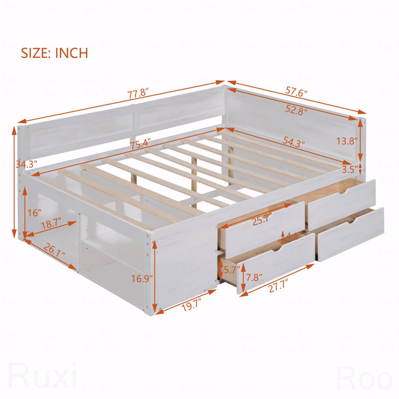 Full Daybed Frame, Drawers, Shelves, Full/Double