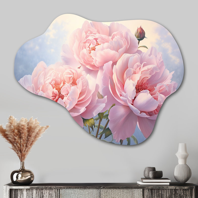 Lakendra - Art mural asymétrique floral en métal, impression de métal rose nuage, H 27 po x l 35 po