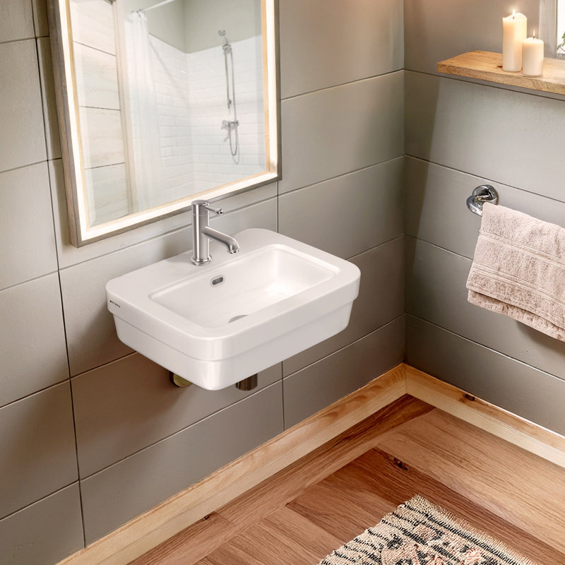 Lavabo mural rectangulaire de 21 po avec perçage simple et trop-plein Whitehaus Collection