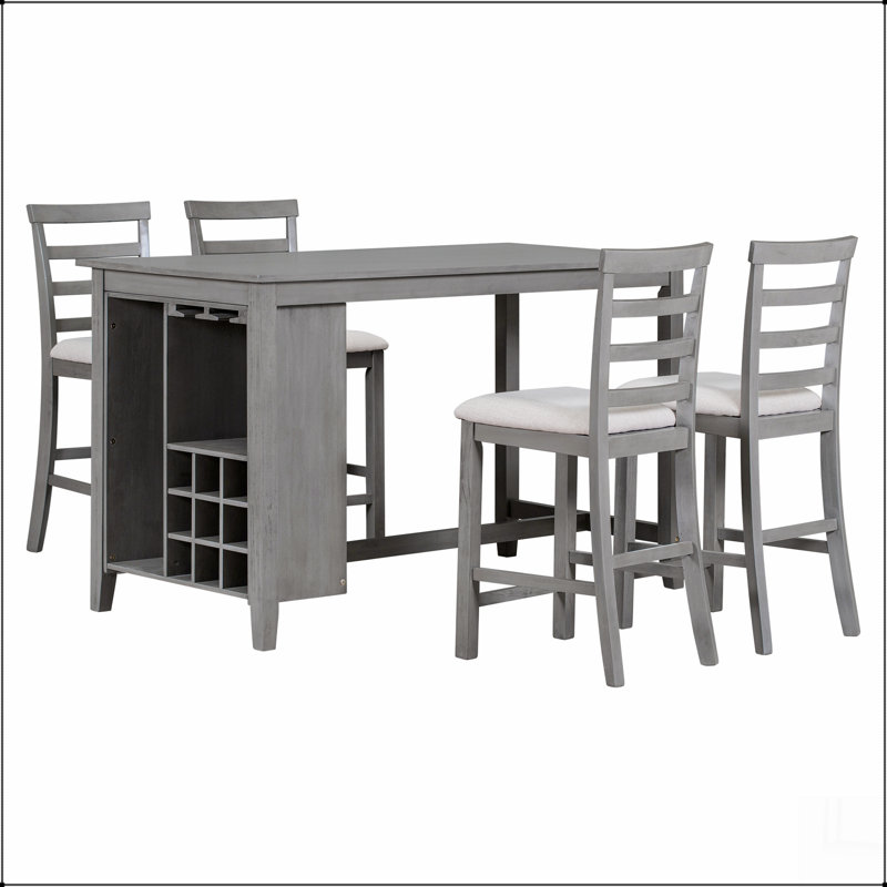 Ensemble de salle à manger 5 pièces à hauteur de comptoir en bois d'hévéa multifonctionnel avec chaises rembourrées