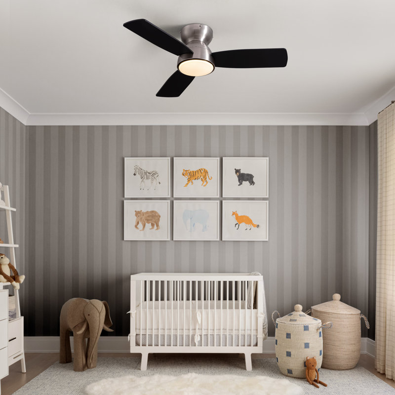  Ventilateur de plafond standard à DEL à 3 pales 32 po avec ensemble d'éclairage et télécommande, Nickel, Noir, 32"